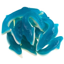 XL-Haifische: Große, blaue Süßigkeiten mit intensivem Blaubeergeschmack.